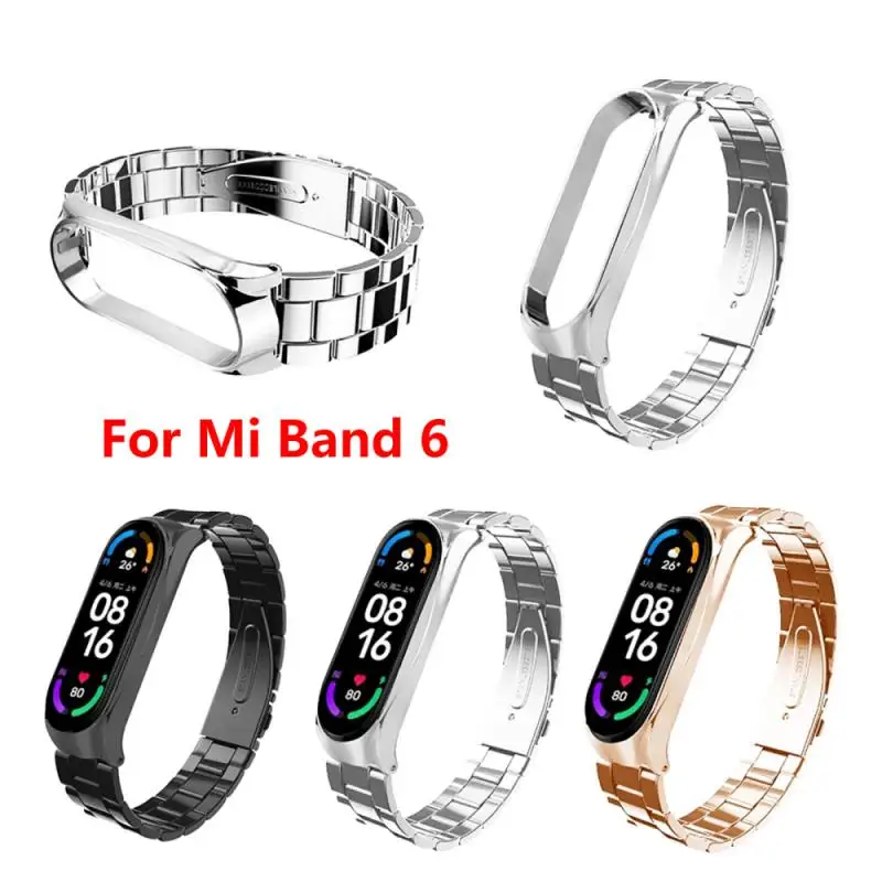 

Strap For Xiaomi Band 6 Three-Bead Stainless Steel Wristband Replacement Bracelet Band Personality Wriststrap Accessories