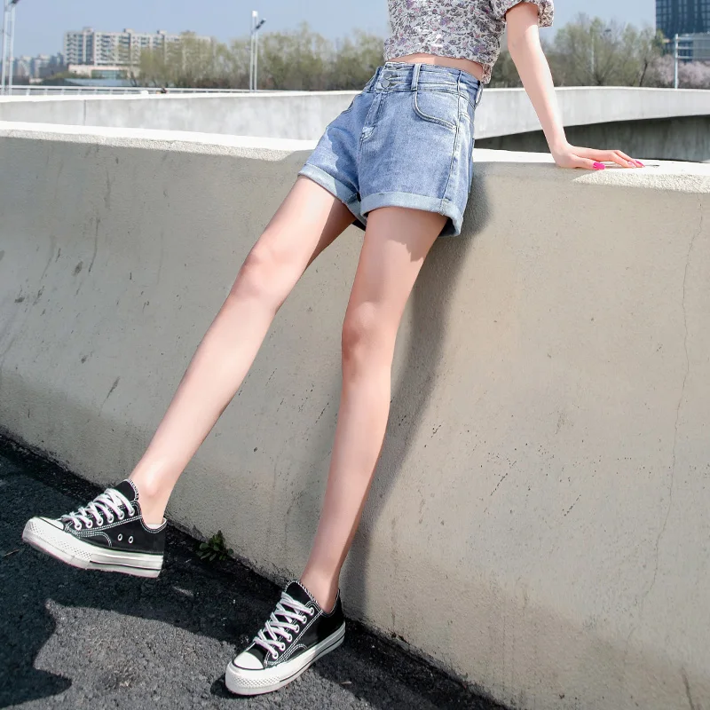 Short Sexy bleu clair e-girl's, taille haute, multi-boutons, plage, fête, pantalon chaud, mode coréenne, choix essentiel, été