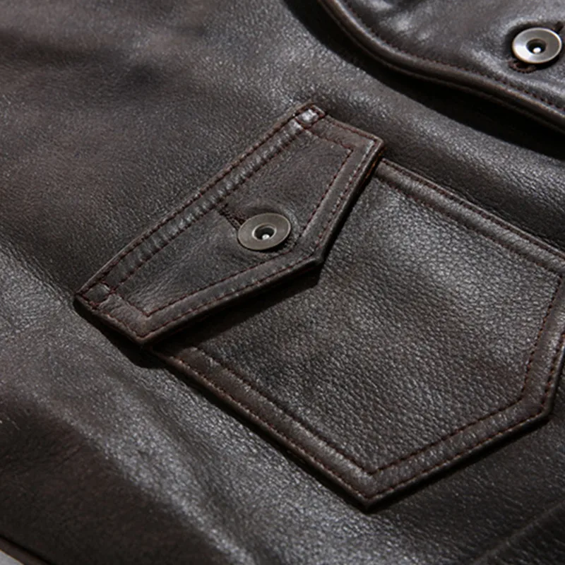 

2021 Vintage Brown Casual Style Genuine Leather Vest Men Single Breasted Plus Size 4XL Real Natural Cowhide Spring Short Coat