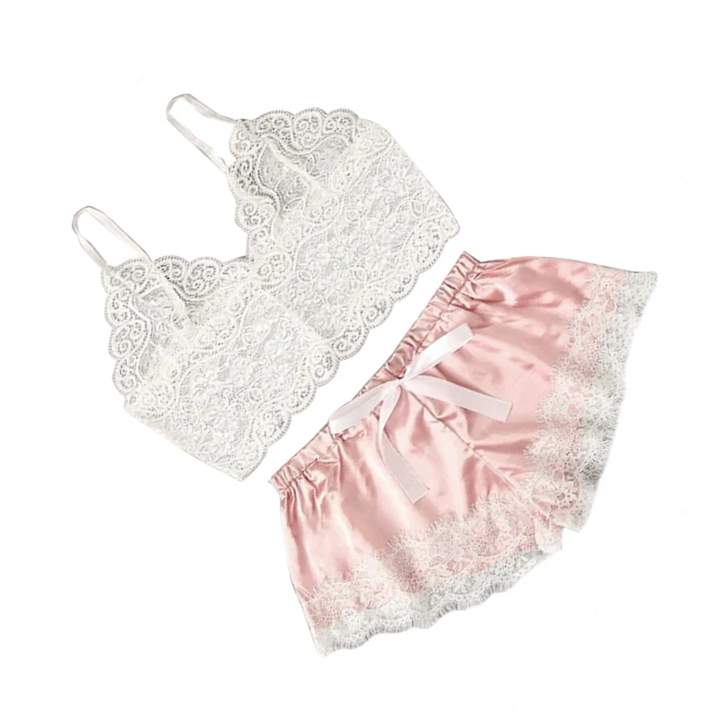 Пижама женская кружевная атласная короткая летняя с шортами | Тематическая