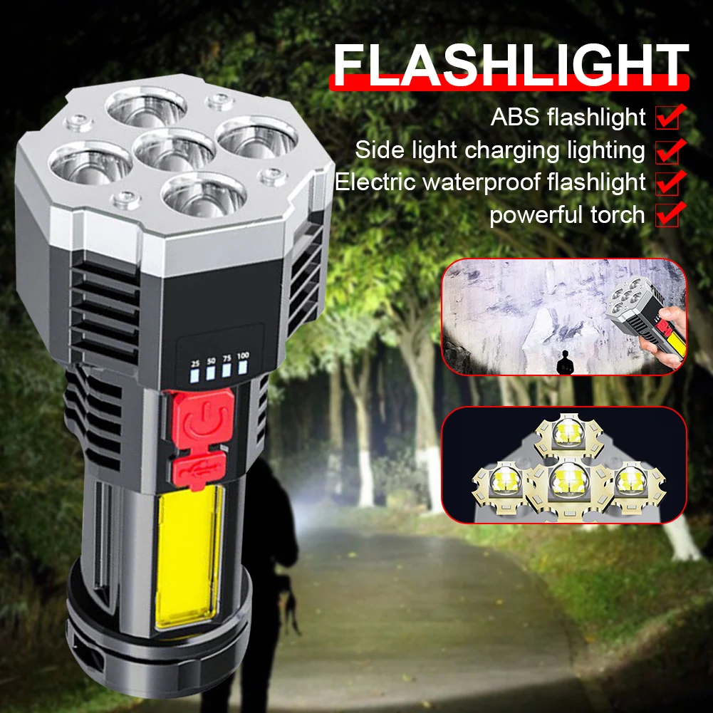 

Handheld Flashlight Rechargeable Waterproof Ultra-Bright Torch Light with Power Indicator for Camping Outdoor Activities