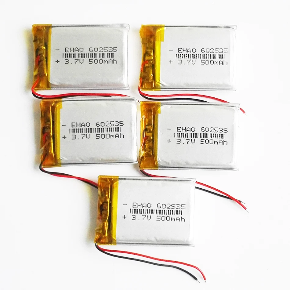 

5 pcs 3.7V 500mAh 602535 Lithium Polymer LiPo Rechargeable Battery For Mp3 GPS bluetooth ebooks Camera DVD smart watch 6*25*35mm