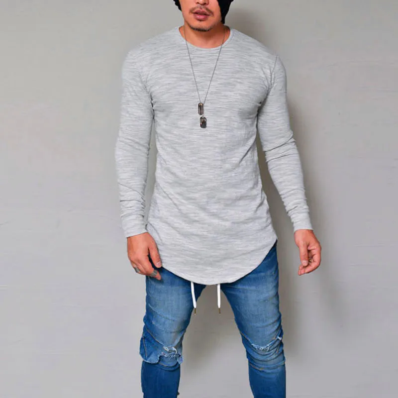 

New men's solid color bottoming shirt long slim round neck men's long sleeve t-shirt