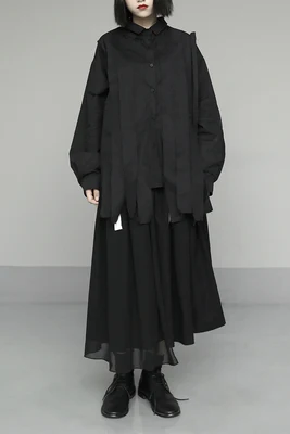 Женская рубашка темно-японского стиля с кисточками и длинным рукавом весна-осень