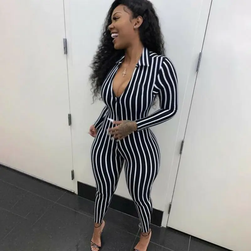 

New 2019 Womens Long Sleeve Strpie Bodycon Jumpsuit Romper Cocktail Playsuit Long Pants