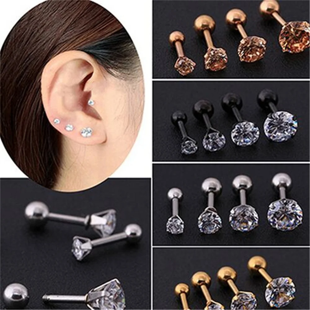 

1 pcs Medical Stainless steel Crystal Zircon Ear Studs Earrings For Women/Men 4 Prong Tragus Cartilage Piercing Jewelry