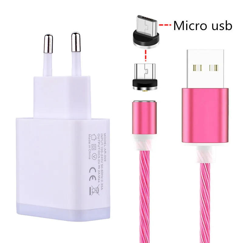 Зарядный кабель Micro USB со светодиодной подсветкой для Samsung A6 A7 A5 A3 2016 J7 Xiaomi Redmi 7 Huawei