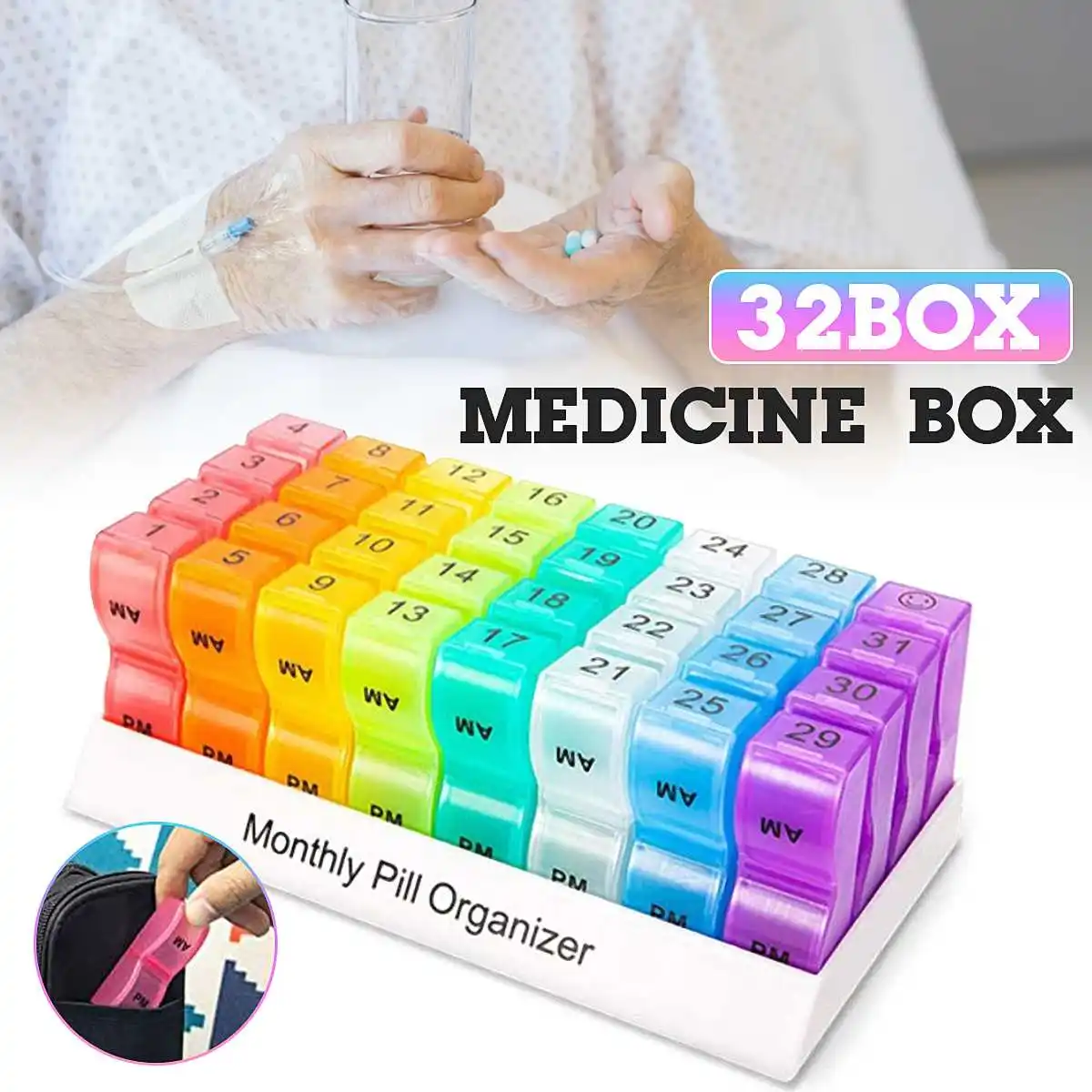 

32 Slots Monthly Pill Organizer Box Tablet Holder Medicine Container Organizer Case Travel Daily Pill Storage Box