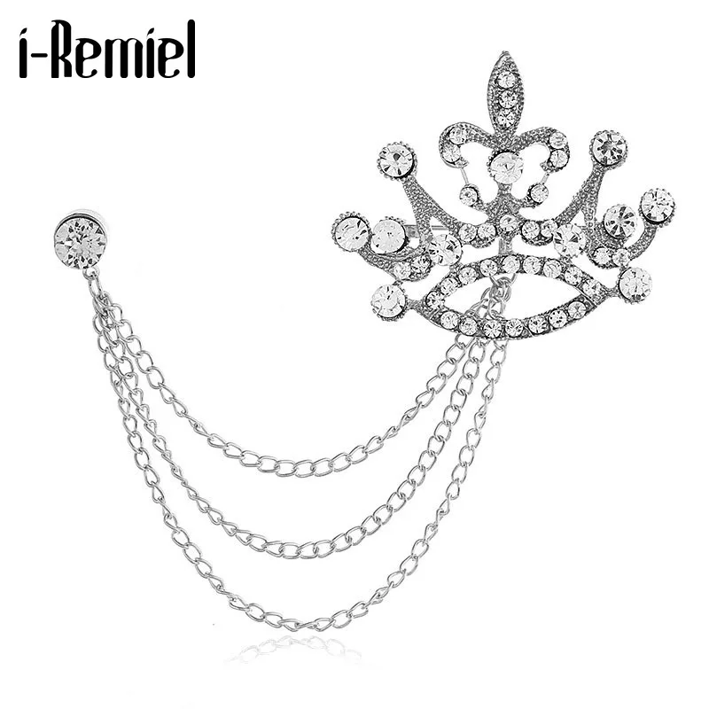 Корейская Новинка стразы брошь в форме короны цинковый сплав кисточки значок