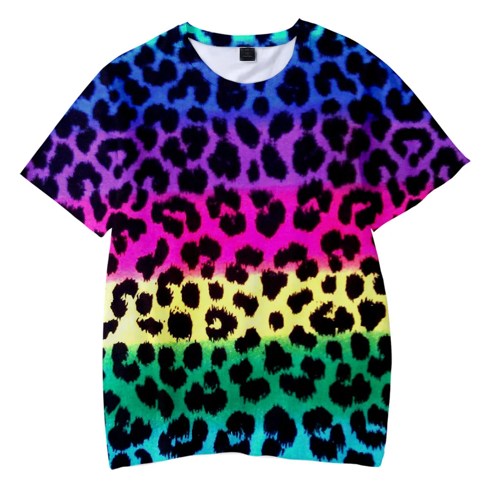 

Лидер продаж, цветная футболка с леопардовым принтом, Детская рубашка унисекс с коротким рукавом, свободная футболка, детская одежда с изоб...