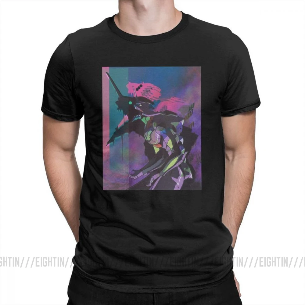 Evangelion Vapor единица 01 Повседневная футболка мужская одежда с короткими рукавами белая футболка из хлопка с круглым вырезом - Цвет: Черный