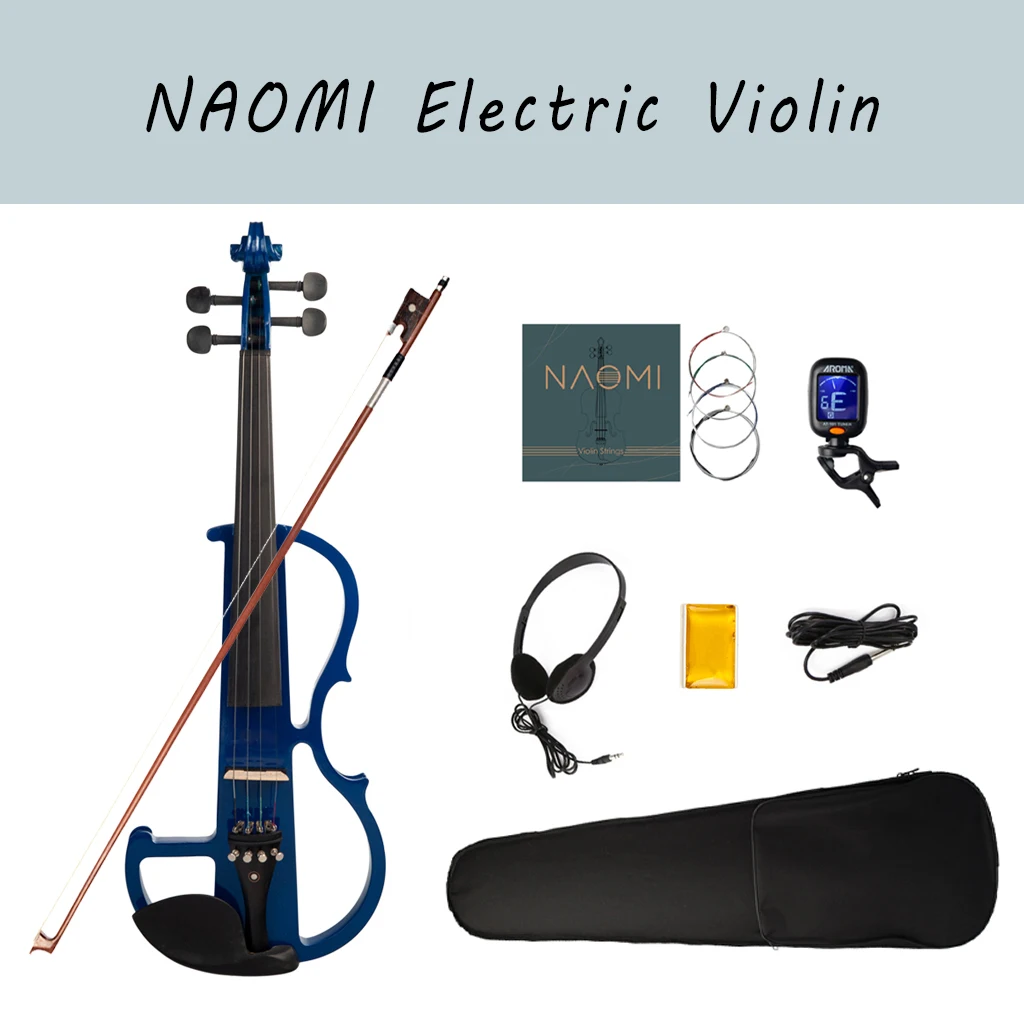 

NAOMI Full Size 4/4 Silent Electric Violin Solid Wood Maple With Bow Hard Case Rosin Headphone Strings Tuner Cable New Blue