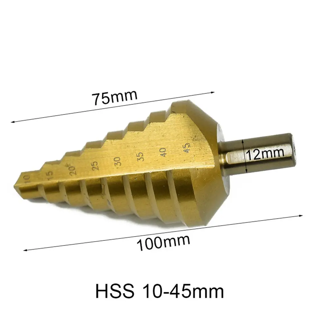 

HSS Titanium Coated Step Drill Bit set 10-45mm Triangle Shank for Metal Wood Drill Hole Cutter Tools Step Cone Drill Bit