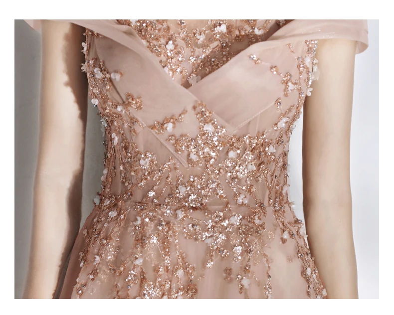 

Sheer Neck Evening Dress Short Sleeves Applique A Line Elegant Prom Party Gowns Tulle Shiny Sequins Maid of Honor