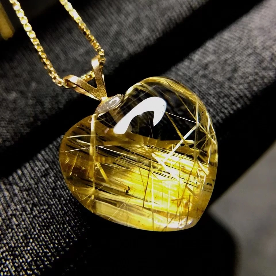 

Genuine Natural Gold Rutilated Quartz Pendant Gemstone Brazil 15.3*14.5*9mm Heart Love Waelthy Women Men Jewelry AAAAAA