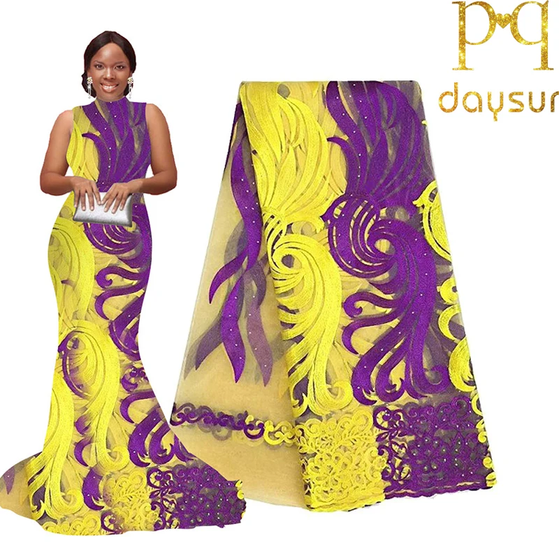 Африканская Кружевная Ткань 5 ярдов материал африканская сетчатая кружевная