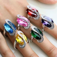 trendy 925 sterling silver jewelry 11 multi color cubic zirconia rings for women rings size 6 7 8 9 10