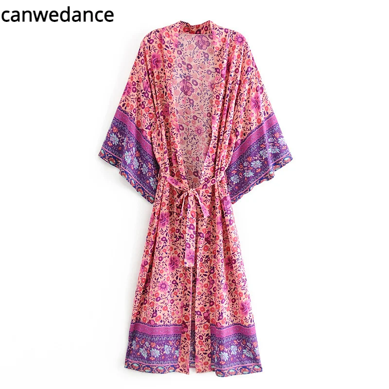 Женское длинное пляжное платье с поясом в стиле бохо из искусственного шелка