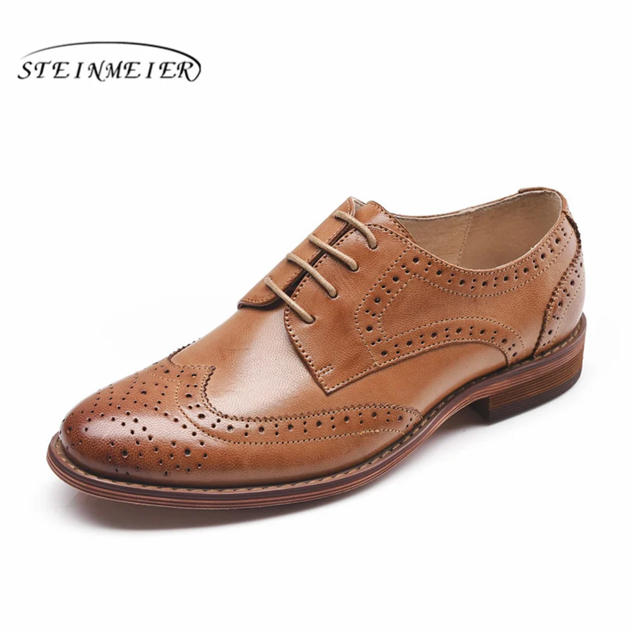 brown 2 Yinzo/женские туфли-оксфорды на плоской подошве; перфорированные кожаные туфли-оксфорды на плоской подошве; женские броги в винтажном стиле; повседневные туфли-оксфорды для женщин; обувь - Цвет: brown 2