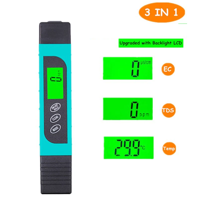 

Multifunction Tds Ec Meter Temperature Tester Pen 3 in 1 Function Conductivity Water Quality Measurement Tool 0-9000ppm Range