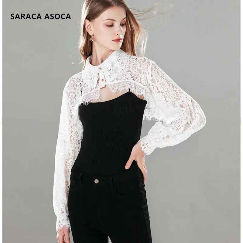 Модная кружевная юбка с воротником Женская Универсальная съемная рукавом на