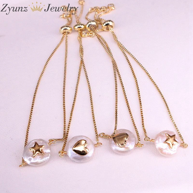 10 шт. браслет из натурального пресноводного жемчуга с кубическим цирконием в