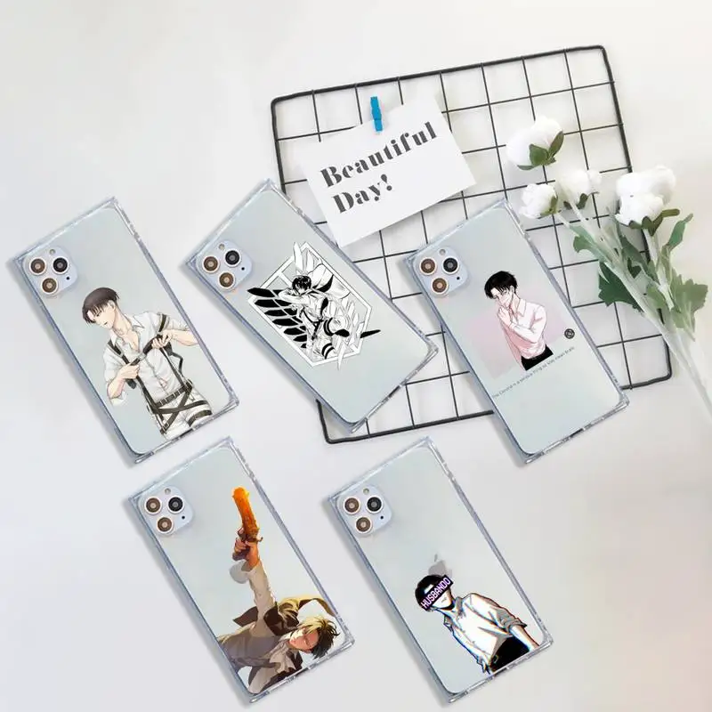 

Attack Titan anime comics Phone Case For iPhone 7 8 11 12 X XS XR MINI Pro Max Plus Clear Square Transparent