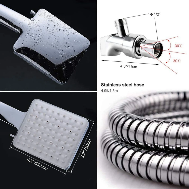 

Shower Head with 1.5M Stainless Steel Hose and Bracket 6 Spray Types Hand Shower Shower High Pressure Water Saving