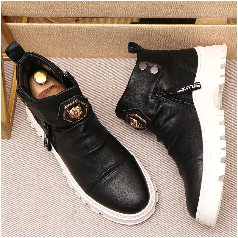 Высококачественные модные мужские высокие туфли в британском стиле с вышивкой