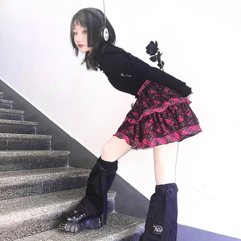 

Japanese streetwear Spice Girls skirts Harajuku Style Girl Sweet Lace Bow Cake Skirt women Punk Plaid Short Mini Skirt mujer