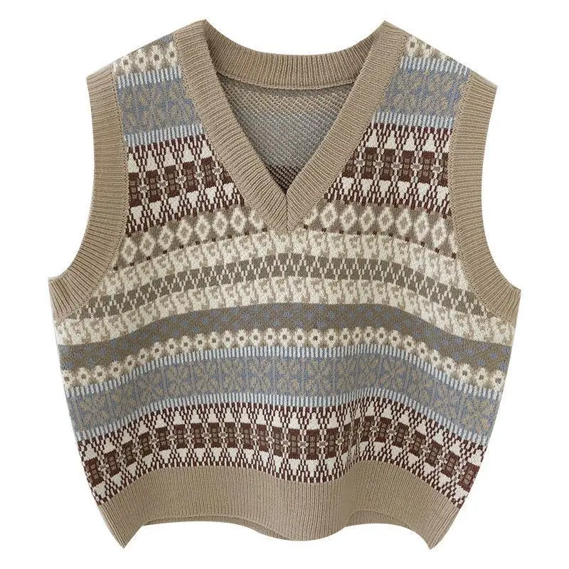 

Vests Women Korean Style Vintage Simple Argyle Chic Fashion Ladies Knitting Warm All-match Spring Autumn Leisure Ulzzang College