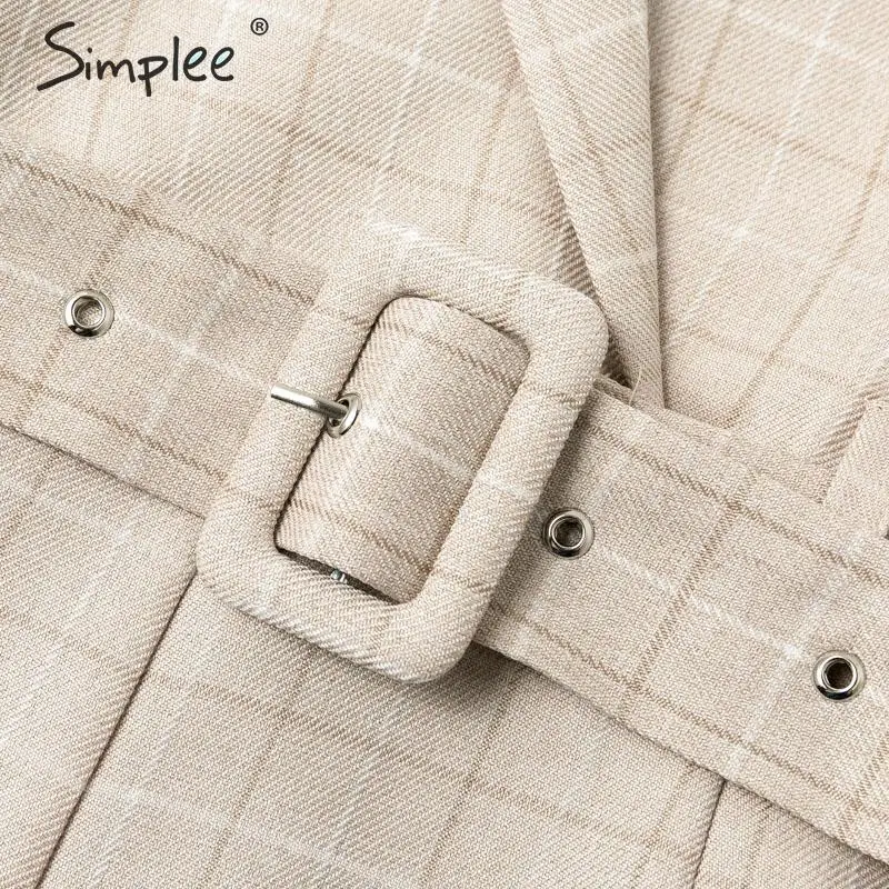 Simplee Женский Классический Клетчатый пояс повседневный костюм с v образным