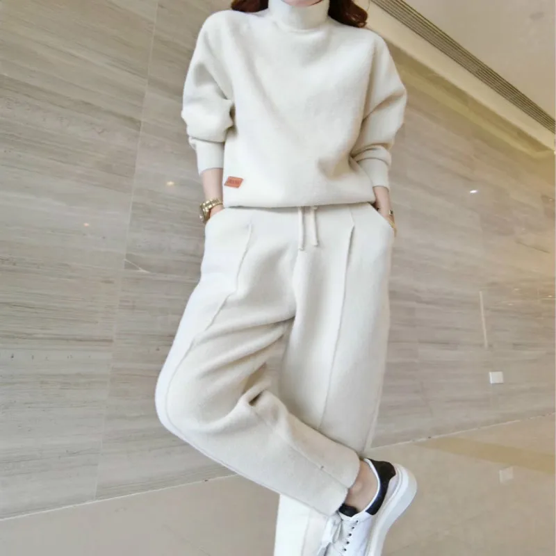 

Women's Suit 2020 Autumn And Winter New Fashion Double-sided Cashmere Carrot Pants Suit Women's Casual Knitting Two-piece