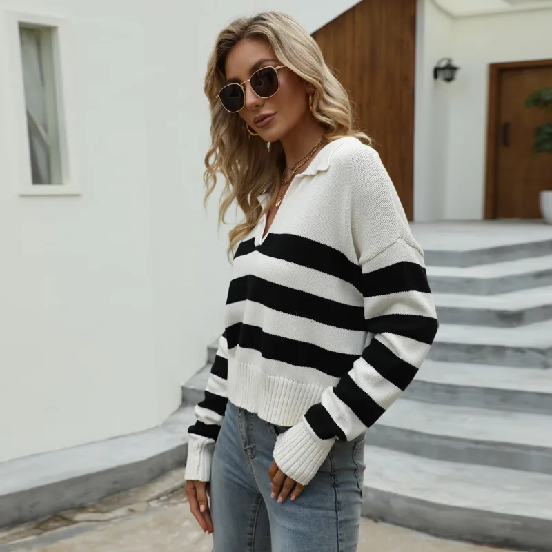 

Womens Sweaters 2021 Striped OL Casual Sexy Fashion Womens Winter Sweaters Vintage Sweater