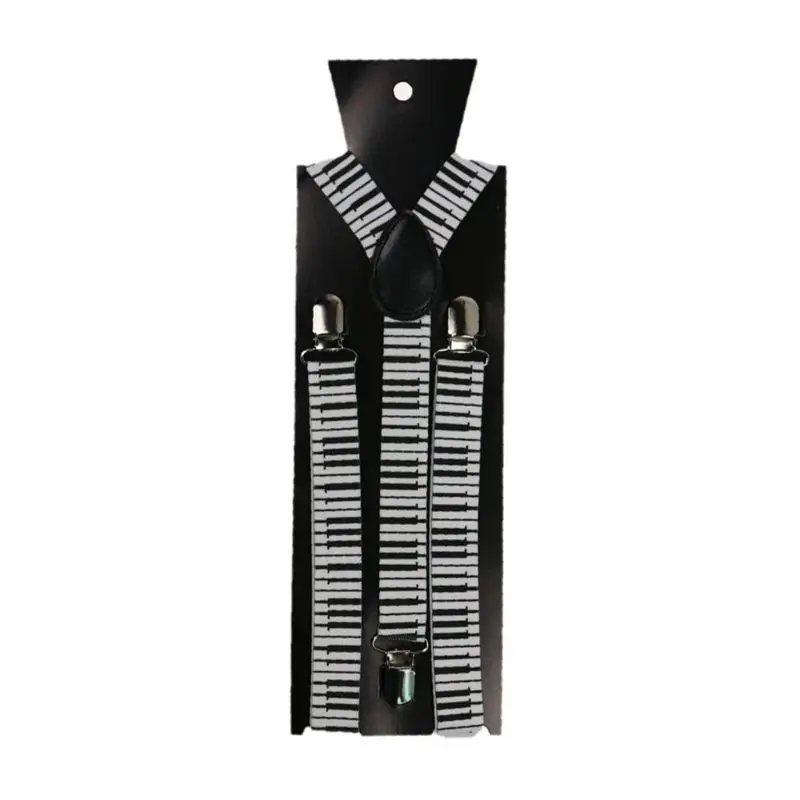Men Women 2 In 1 Suspenders Bow Tie Set Black White Music Notes Piano Keyboard Print Adjustable Y-Back Belt Necktie Stage Party |