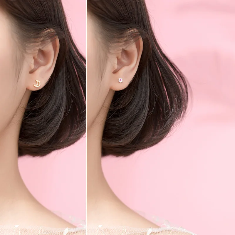 Trustdavis 100% Серебро 925 пробы Асимметричная Луна Звезда ослепительный Белый Розовый