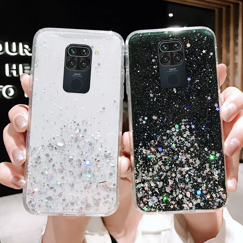 

For Xiaomi Redmi Note 10 Pro 4G 5G Silver Foil Glitter Star Clear Case Cover for Redmi k40 Pro Xiaomi PocoX2 Pocophone F2 Pro