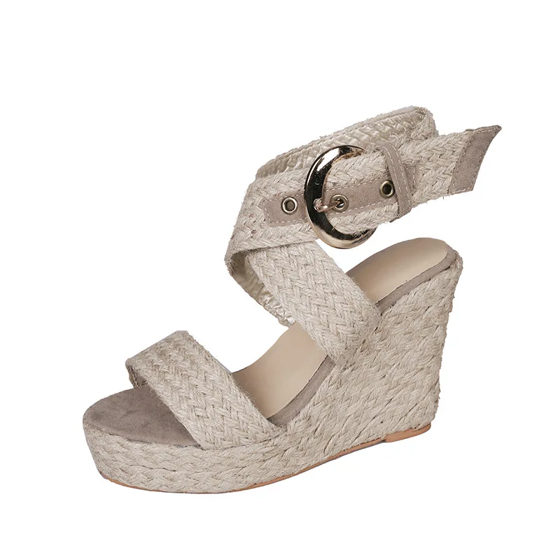 

SHOFORT Women Sandals Wedges Heel Shoes Thick Bottom High-heeled Plus Size Roman Sandals Female Sandalias De Verano Para Mujer