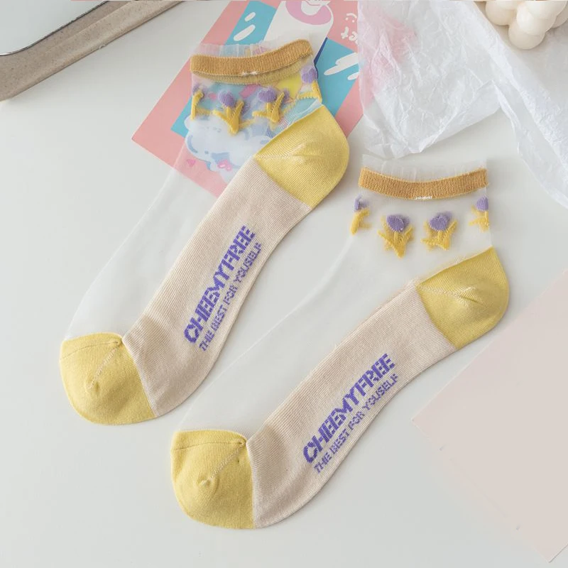 

Female Ultra-thin Transparent Glass Fiber Silk Socks Fashion Daisy Flower Japan Ankle Socks Kawaii Girls Non-slip No Show Socks