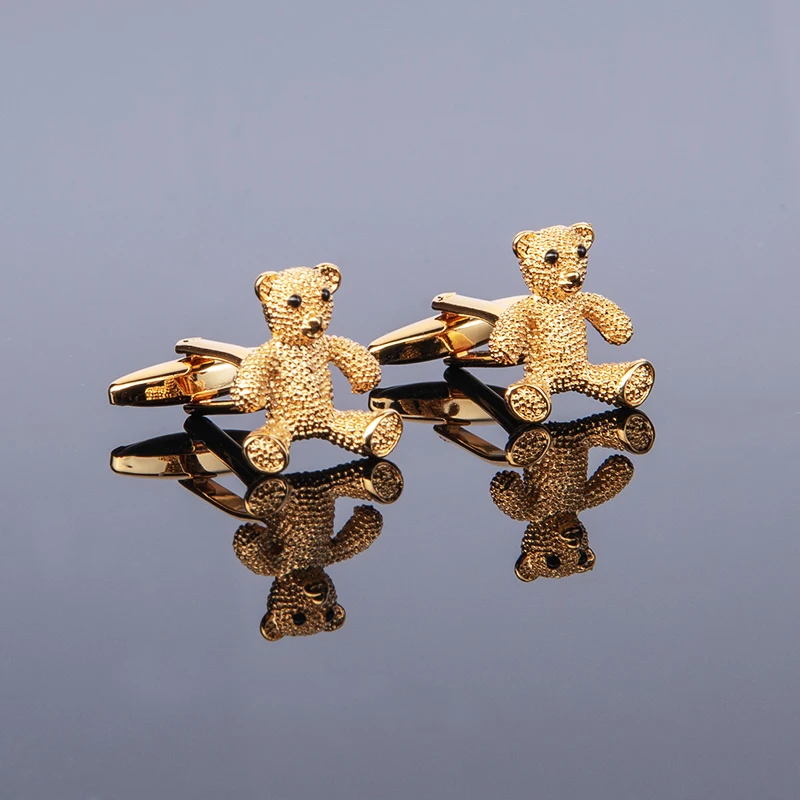 

Delicate Teddy Bear Cufflinks Copper Material Gold Silvery Color Toy Cuff Buttons For Mens Shirt Jewelry Birthday Wedding Gift