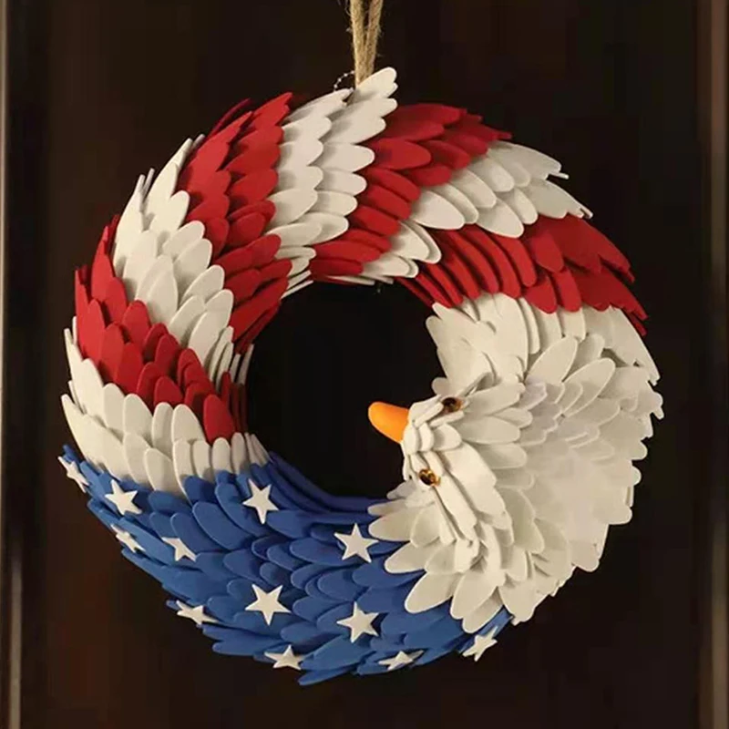 

Door Wreath Easy Clean Bright Colors Eagle Shape Independence Day Hanging Wreath Garland for Front Door Christmas Party Wedding