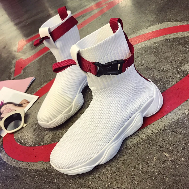 Высокие кроссовки женская обувь на плоской подошве без застежки женские носки