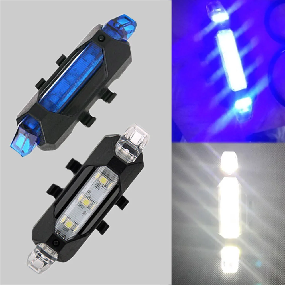 white add blue Zacro 2 шт. велосипедные фары 3 режима Led велосипед Предупреждение портативный свет USB Перезаряжаемый 1 комбо задний фонарь - Цвет: white add blue