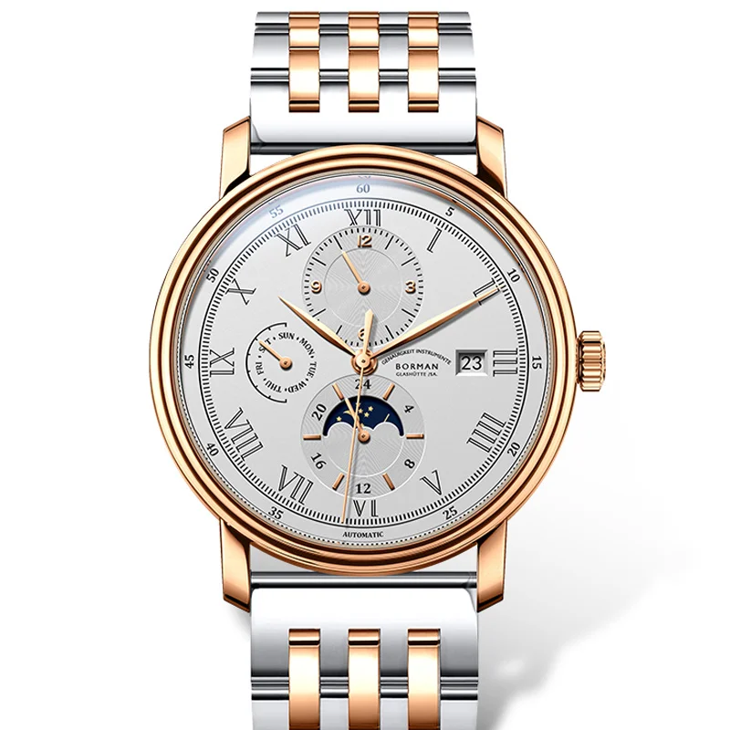 

Switzerland Luxury Brand BORMAN Automatic Mechanical Men's Watches Waterproof Sapphire Moon Phase Multi-function Clocks BM801