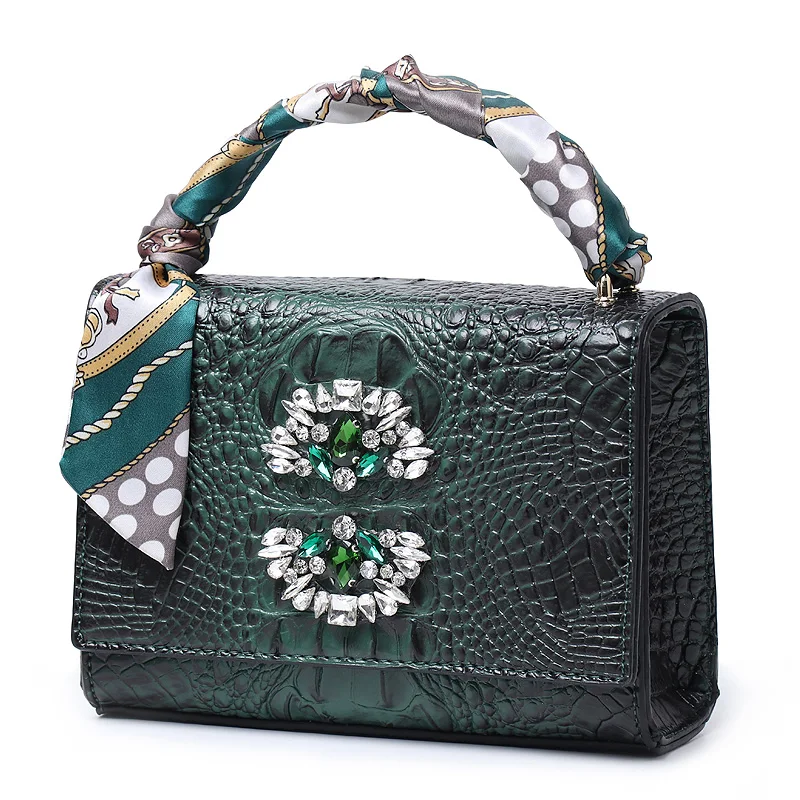 Bolso de mano clásico de cristal de cocodrilo para mujer, bolso de hombro bonito y encantador, bolso de mano de cocodrilo de Arabia Saudita