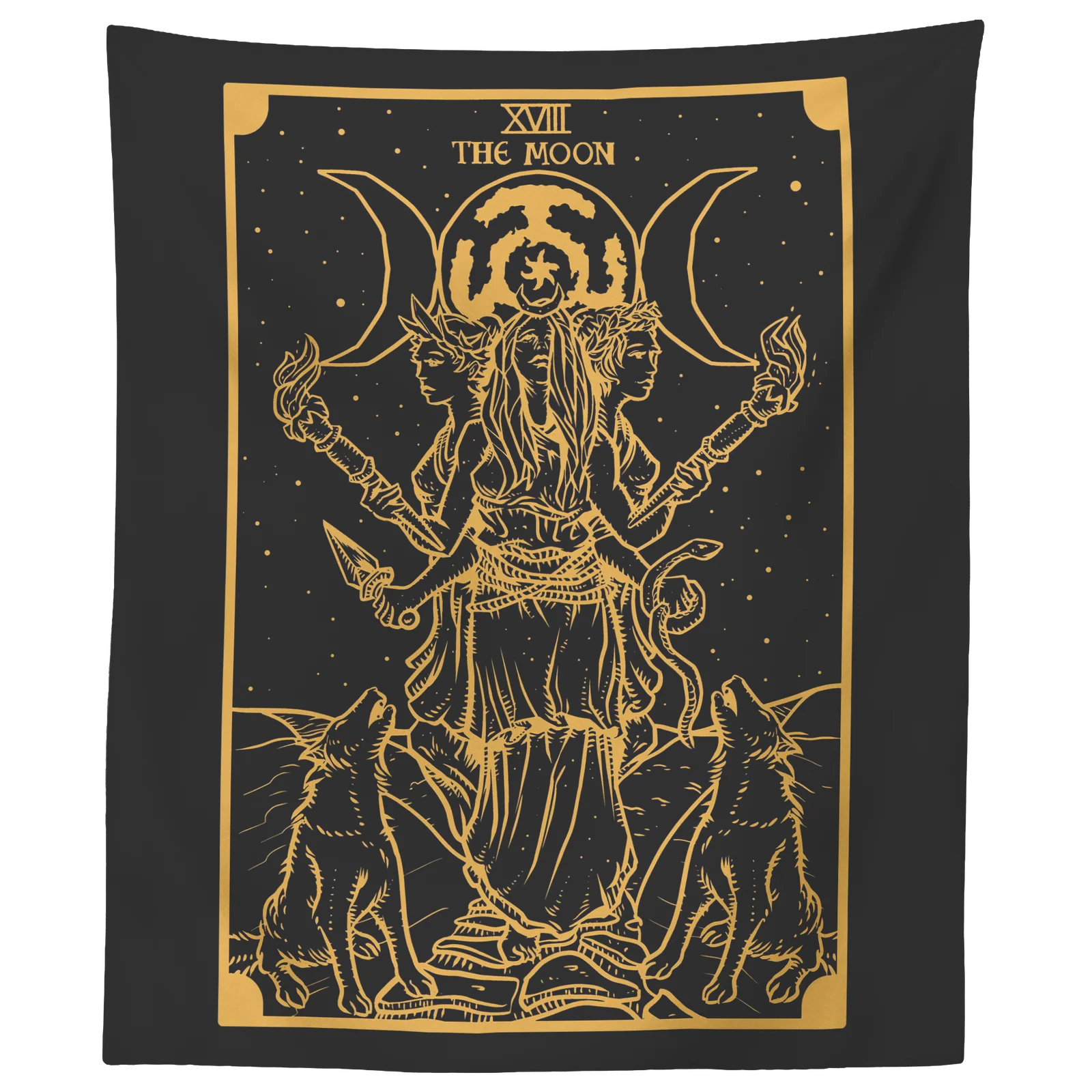 

Гобелен Hekate с золотыми карточками из Геката, Тройная Луна, богиня, настенное искусство