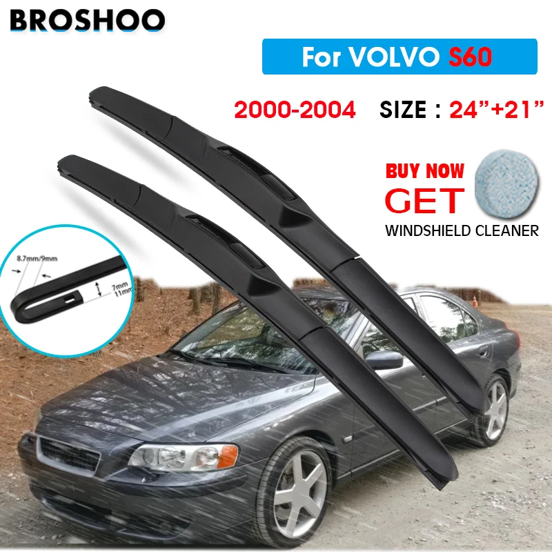 

Car Wiper Blade For Volvo S60 24"+21"2000-2004 Auto Windscreen Windshield Wipers Blades Window Wash Fit U Hook Arms