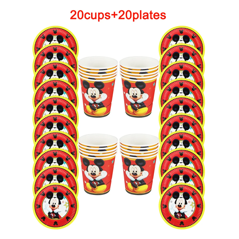 

40Pcs Disney Cartoon Red Mickey Mouse Disposable Tableware Design Kids Birthday Party Paper Plate+Cup Supplies For Kids