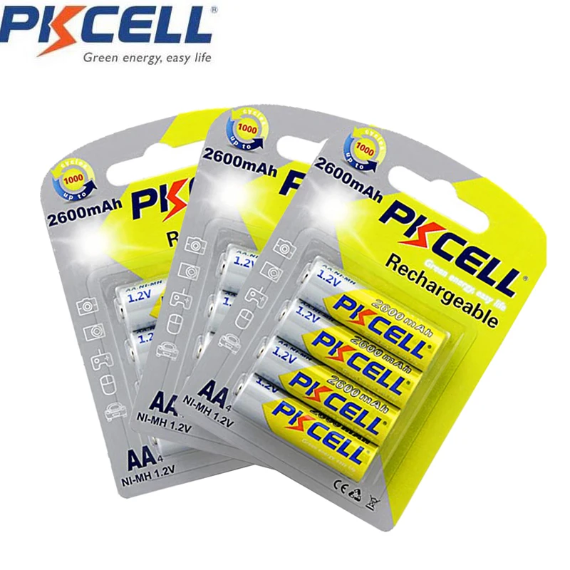 Аккумуляторные батарейки PKCELL NiMH AA 2600 мАч 1 2 в 12 шт. 3 карты всего 8 | Электроника