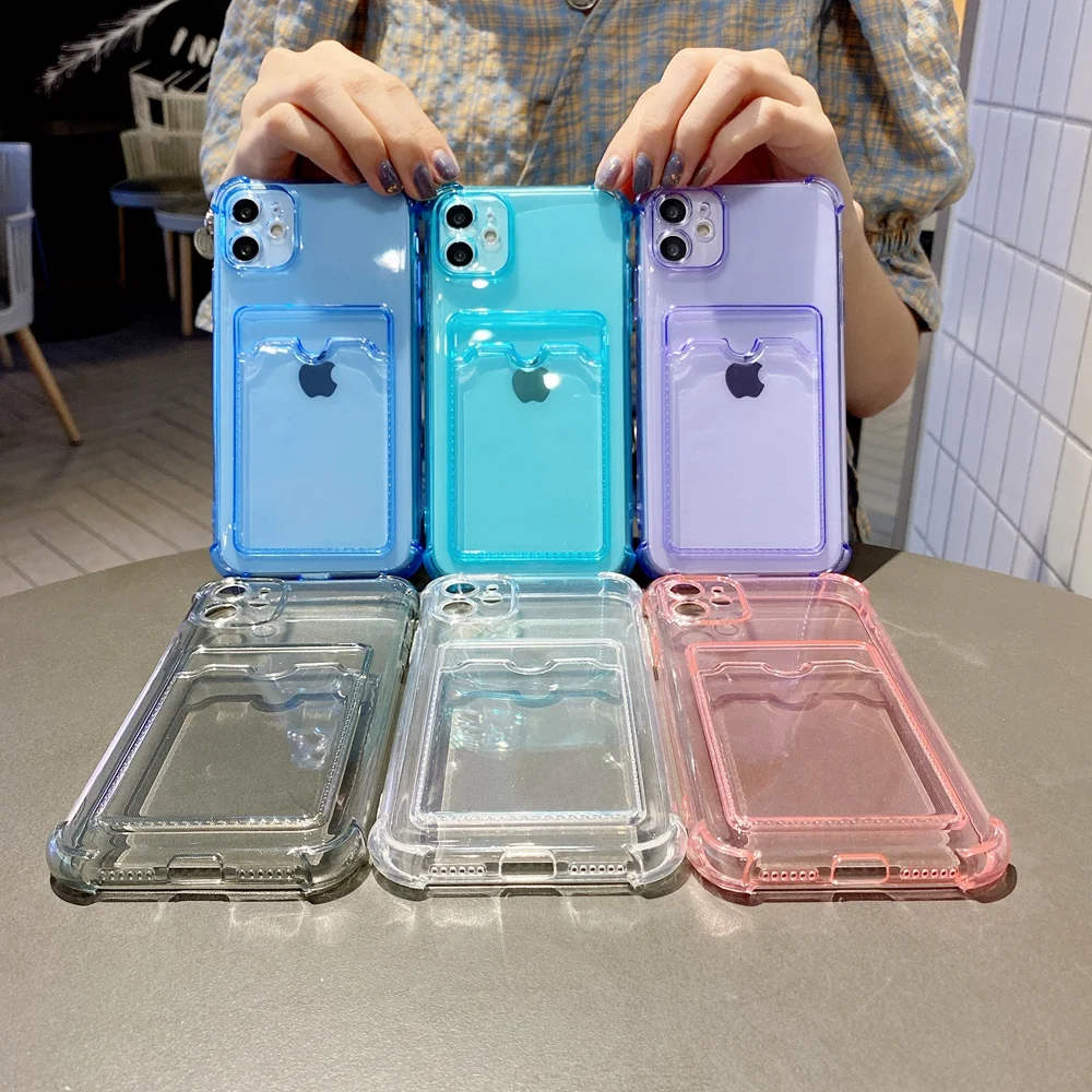 card holder transparent phone case for iphone 13 12 pro max xr xs x 7 8 plus se2020 solid color soft back cover for iphone 11 free global shipping